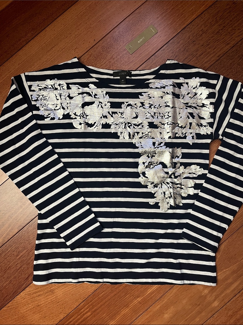 NWT J. Crew Silver Floral Boatneck Tee
